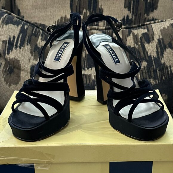 Navy Blue Chunky Dress Heels - Picture 1 of 4